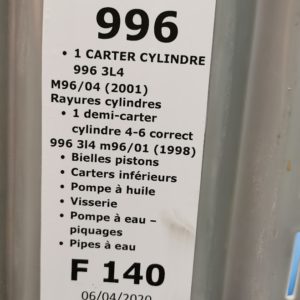 PIÈCES MOTEUR M96/04 ET MOTEUR M96/01 PORSCHE 996 / N°5631