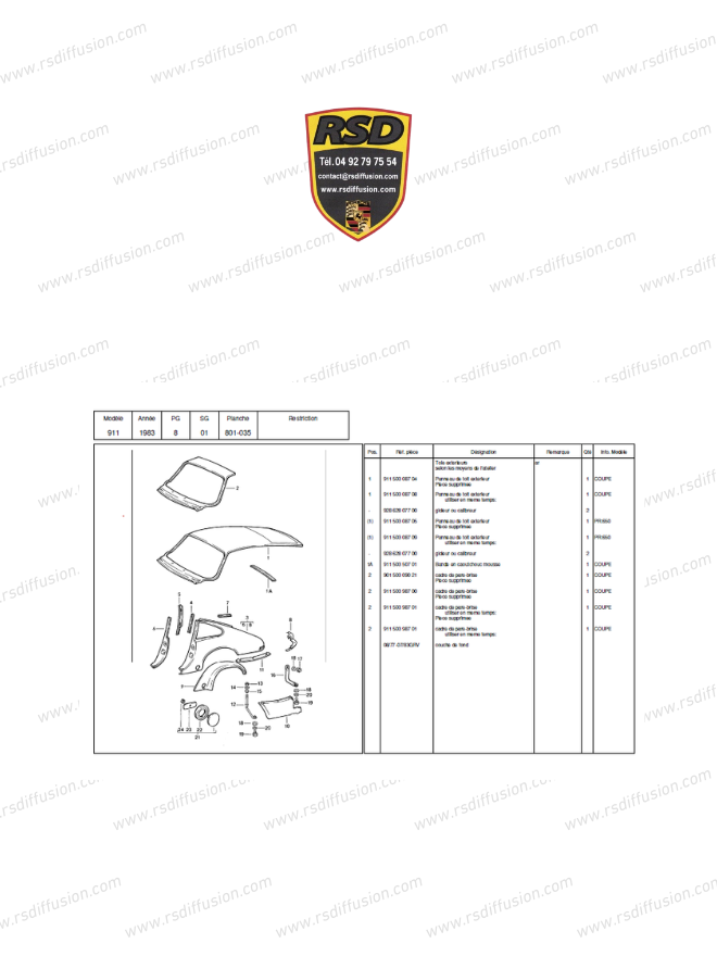PAVILLON / TOIT EXTÉRIEUR ORIGINE PORSCHE 911 TYPE G / 91150308712GRV / N°6491