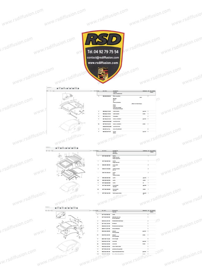 VENDS TOUTES PIÈCES AUX DÉTAILS DU TOIT TARGA ORIGINE PORSCHE 997 TARGA 997-2